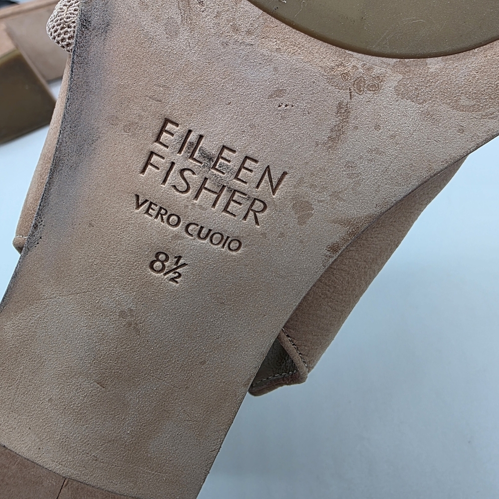 Eileen Fisher Luca Tumbled Nubuck Beige Crisscross Open Slingback Sandals Sz 8.5 - Picture 11 of 11